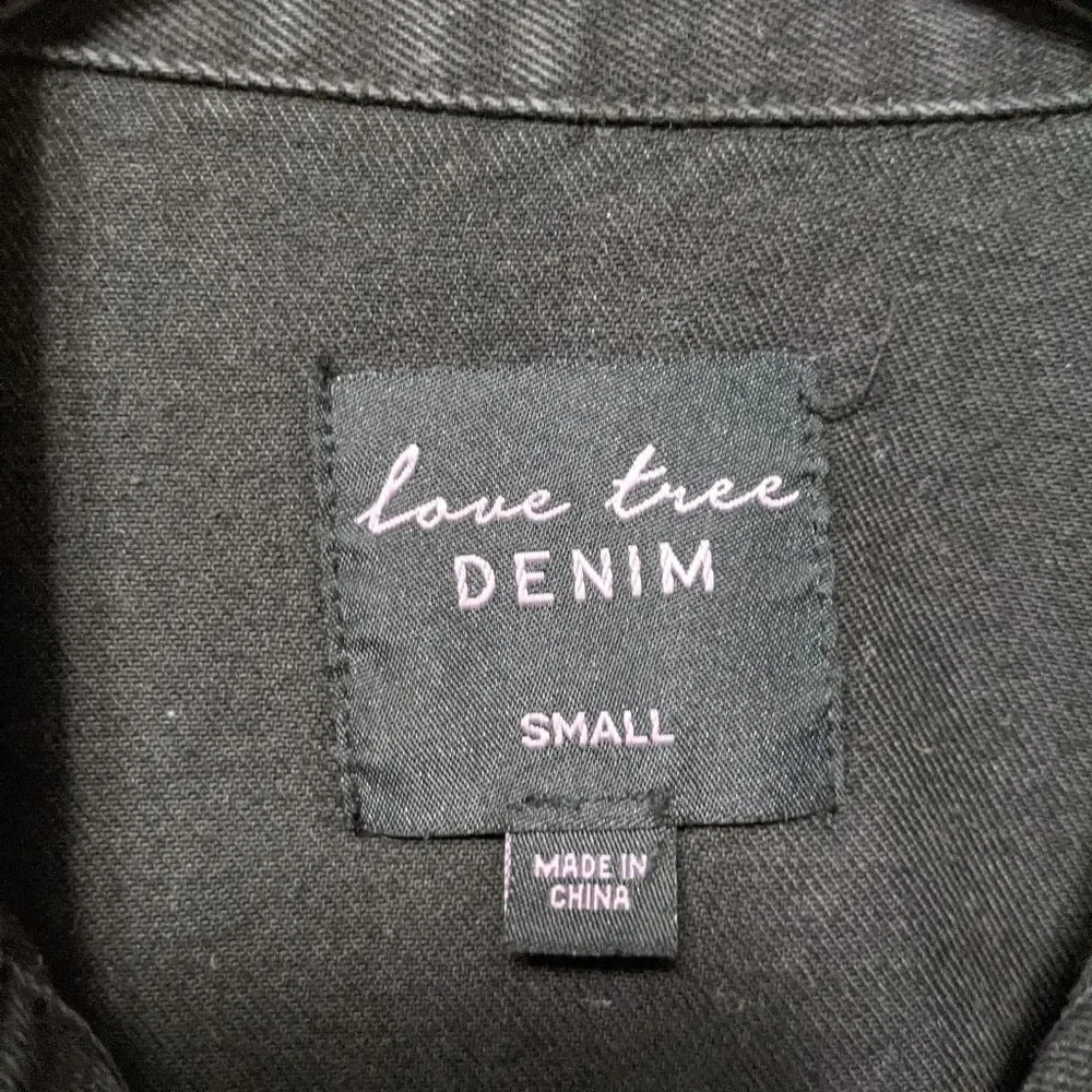 LOVE TREE Distressed Denim Black Long Jacket S
